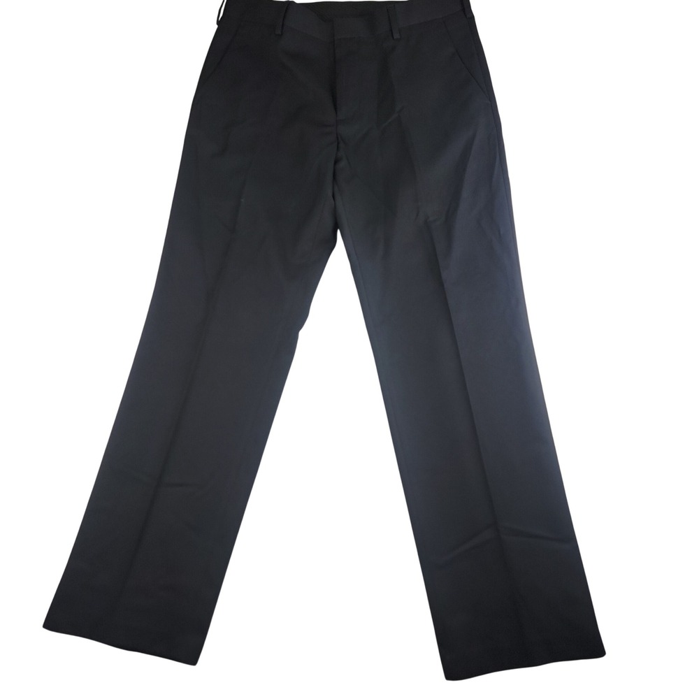 Van Heusen Mens Black Flat Front Straight Leg Dress Pants 34x32 Herringbone 1339